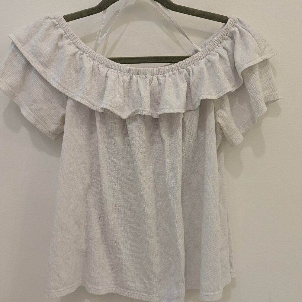 LOFT White Crinkle Gauze Off Shoulder Top